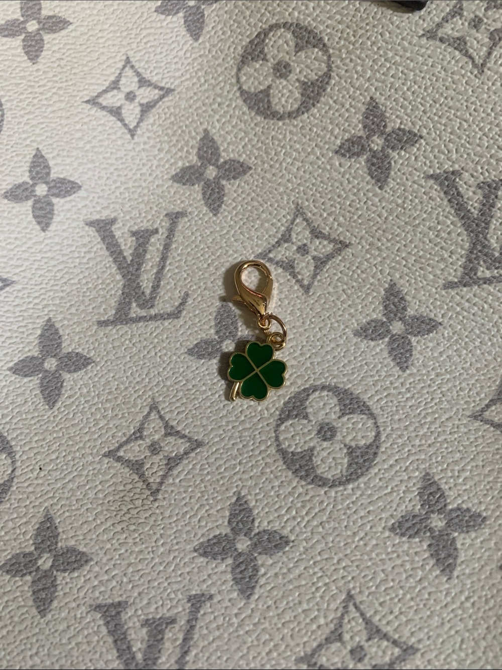 Gold-Tone Four-Leaf Clover Enamel Charm with Lobster Clasp